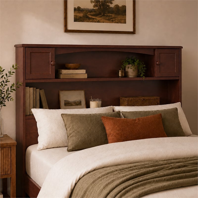 Denver Full Wood Storage Bookcase Headboard in Walnut