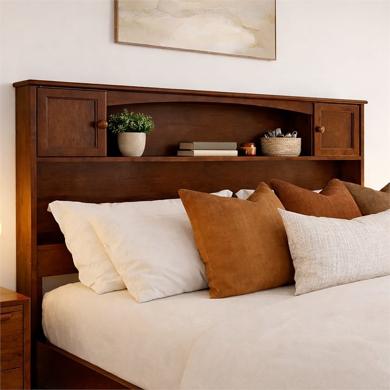 Denver Full Wood Storage Bookcase Headboard in Walnut