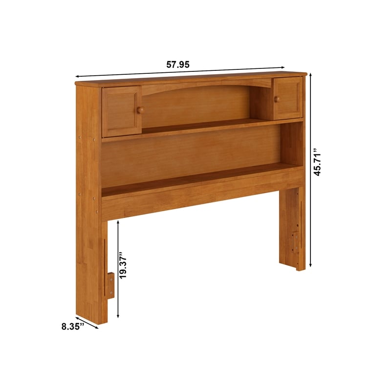 Denver Full Wood Storage Bookcase Headboard in Light Toffee