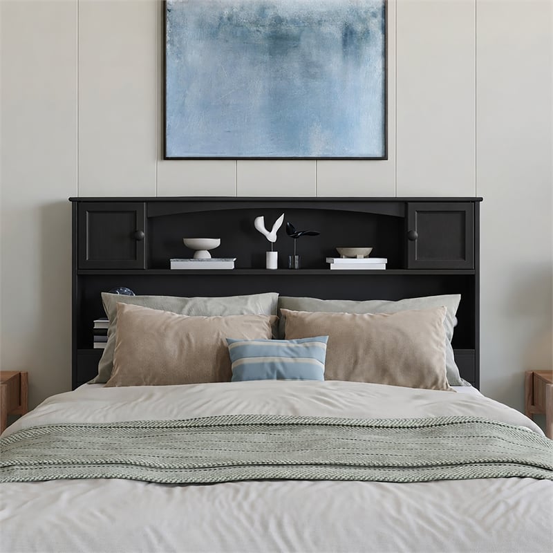 Denver Full Solid Wood Storage Bookcase Headboard in Black