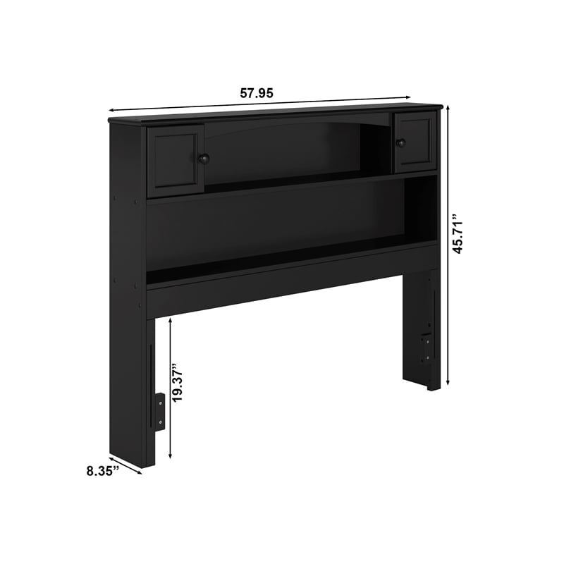 Denver Full Solid Wood Storage Bookcase Headboard in Black