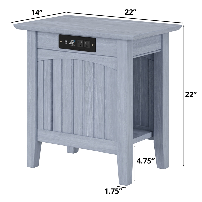 Wysteria Wood Side Table with USB Charger in Gray