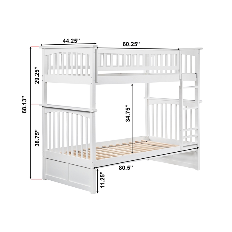 AFI Columbia Twin Over Twin Solid Wood Bunk Bed in White Finish