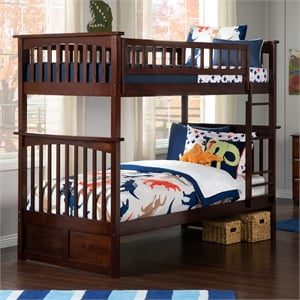 AFI Columbia Twin Over Twin Solid Wood Bunk Bed in Walnut