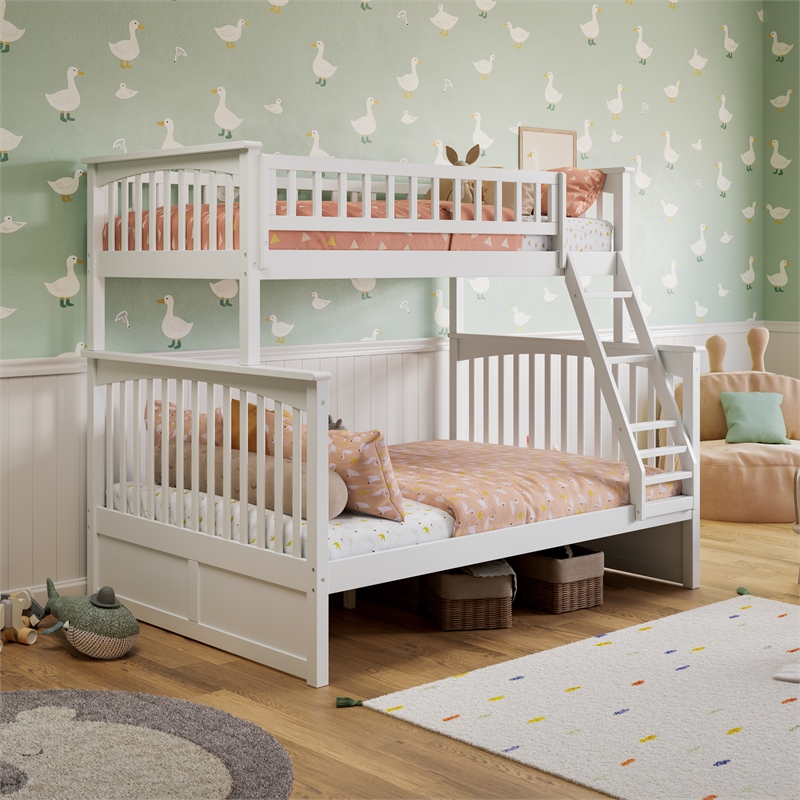 AFI Columbia Twin Over Full Solid Wood Bunk Bed in White