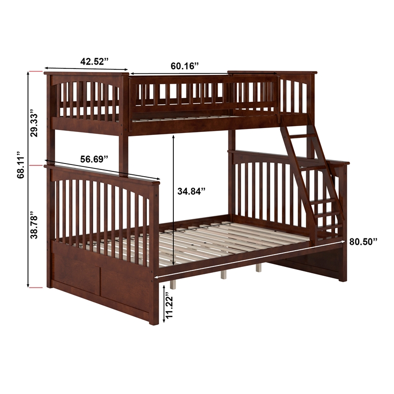 AFI Columbia Twin Over Full Solid Wood Bunk Bed in Walnut