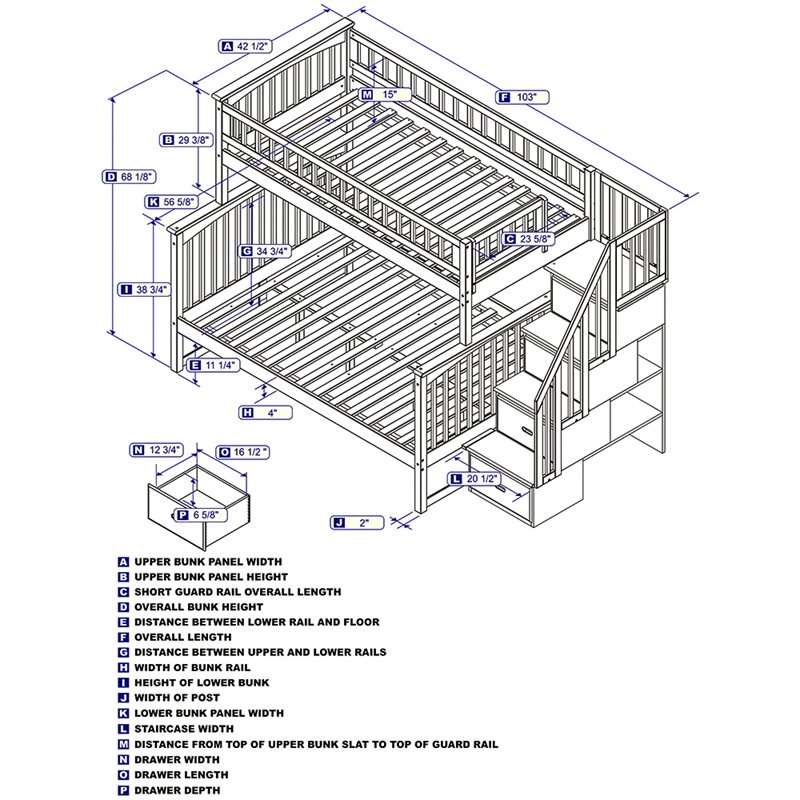 AFI Columbia Twin Over Full Solid Wood Staircase Bunk Bed in Walnut