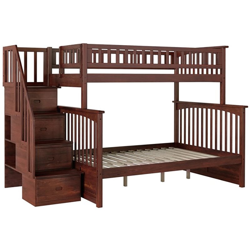 Atlantic Furniture Columbia Staircase Bunk Bed Twin Over Full in Antique Walnut
