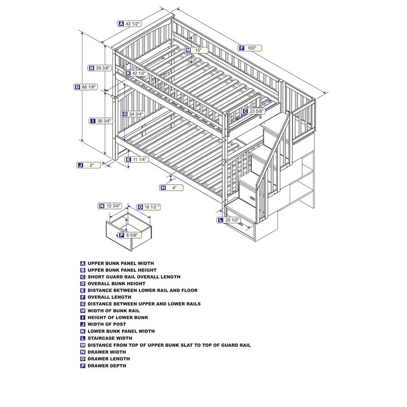 AFI Columbia Twin Over Twin Solid Wood Staircase Bunk Bed in White
