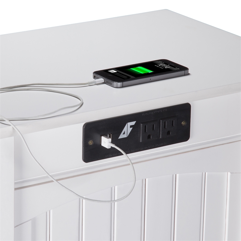 AFI Nantucket Solid Wood Chair Side Table with Built in Device Charger in White