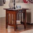 AFI Mission Solid Wood End Table with Built in Device Charger in Brown Walnut