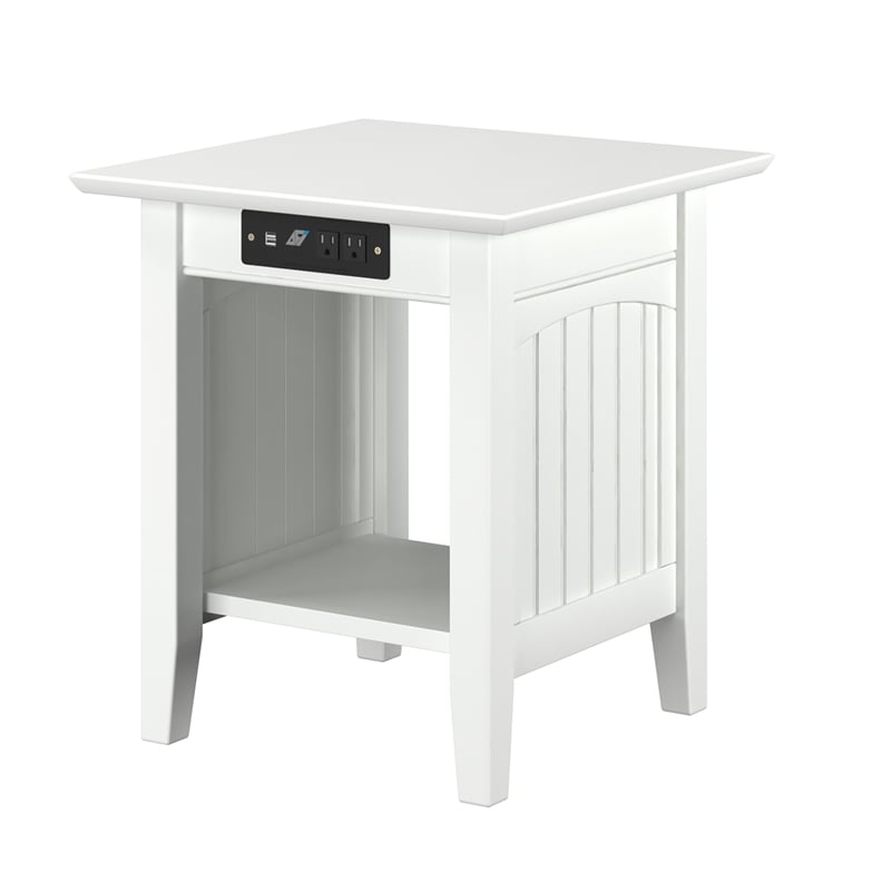 AFI Nantucket Solid Wood End Table with Built In Device Charger in White