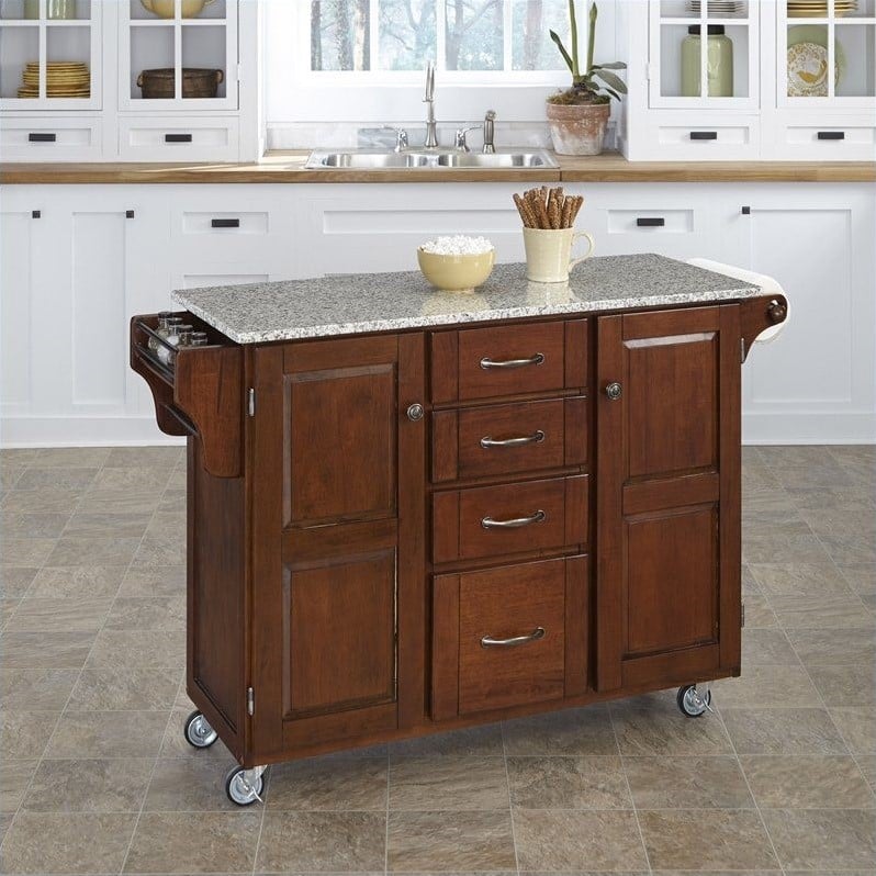 Home Styles Furniture Salt & Pepper Granite Cherry Kitchen Cart