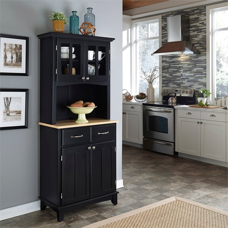 Home Styles Furniture Black Wood Buffet with Natural Wood Top and 2 